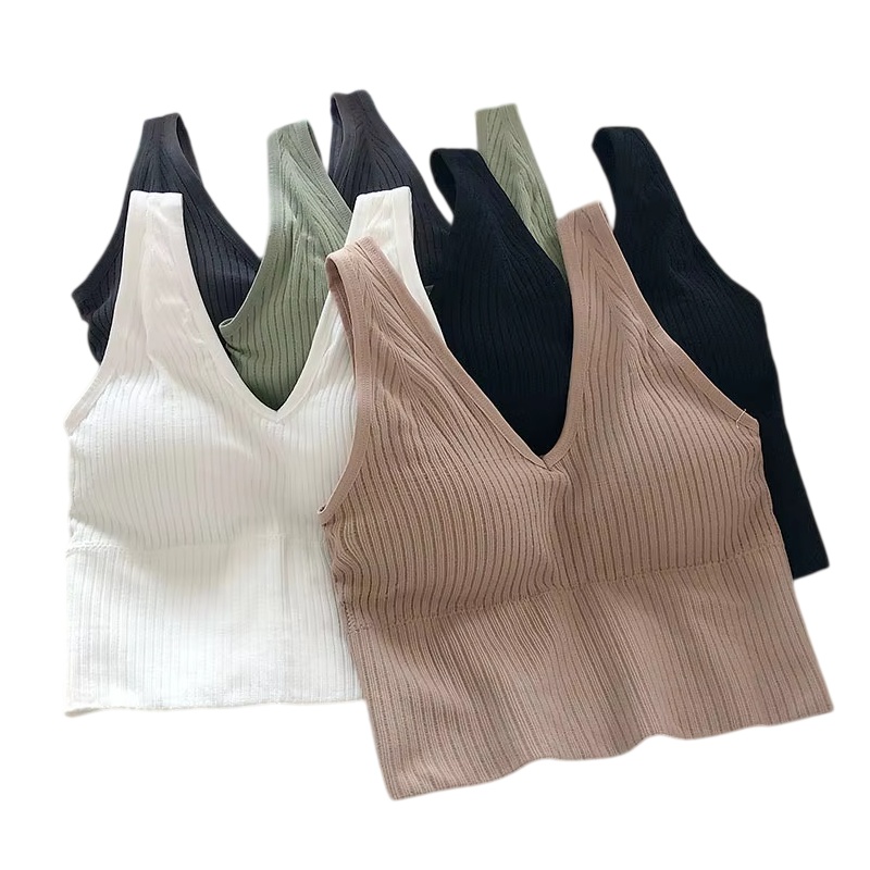 Crop Top Crochet - レディース リブ編み Vネック キャミソール ブラ ワイドストラップ
