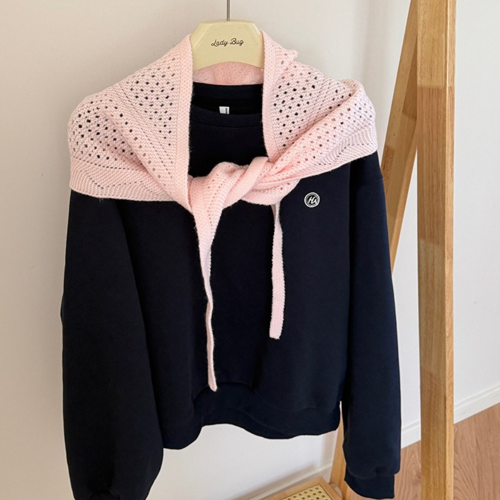 Headband Summer Knit - 柔らかな質感の透かし編み三角形スカーフ、カジュアルな三角形ヘッドスカーフ、韓国風、通気性のあるレイヤードヘム、アウトドアウェア