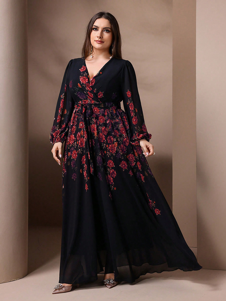 Romper Floral Print - Toleen-女性のための花柄のマキシドレス,長袖,Vネック,カジュアル,エレガント,フォーマル,ラージサイズ,春,夏,新しい,2022