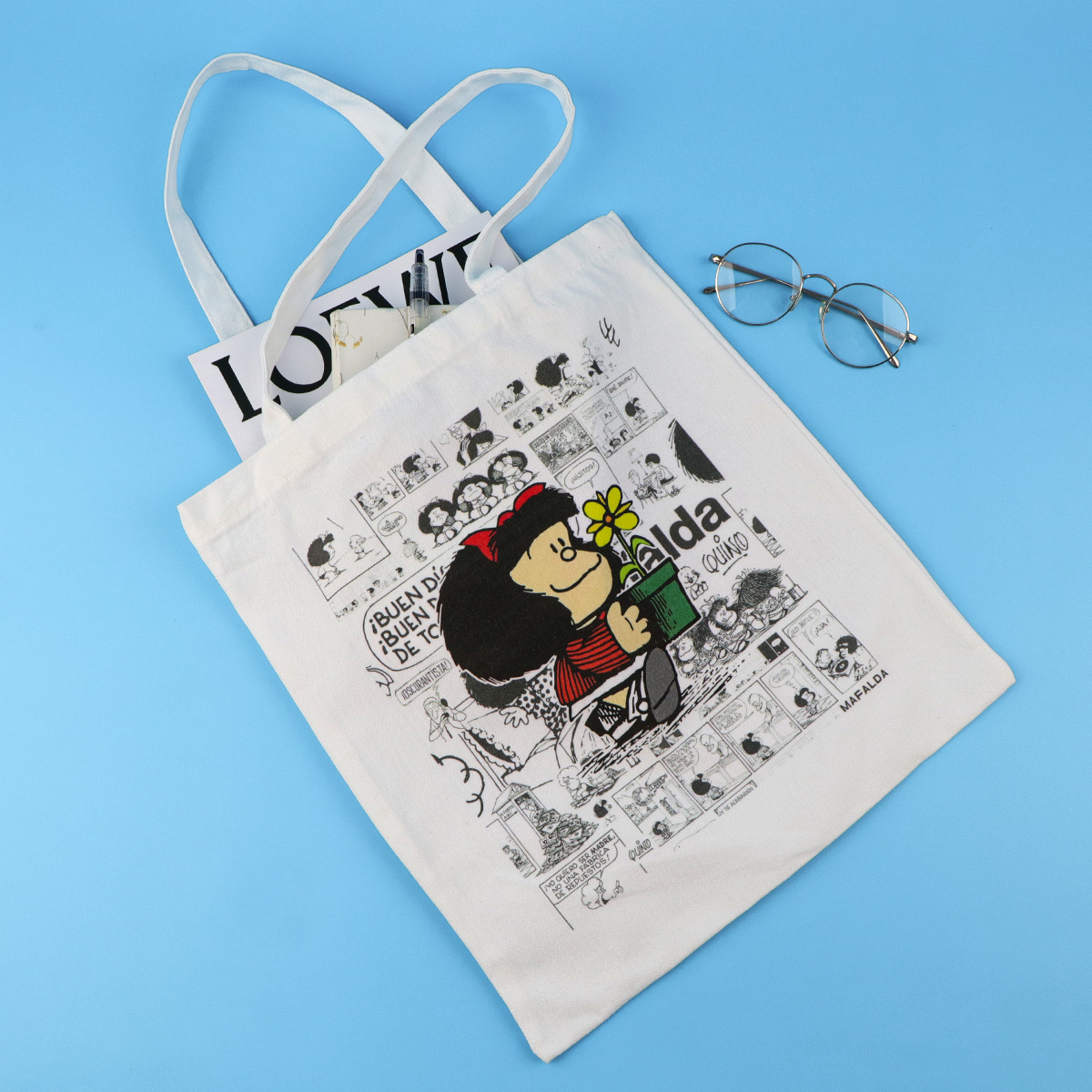 ファッションキャンバストートバッグ女性漫画ガール再利用可能な - Tote Bag Beach のレビューと価格
