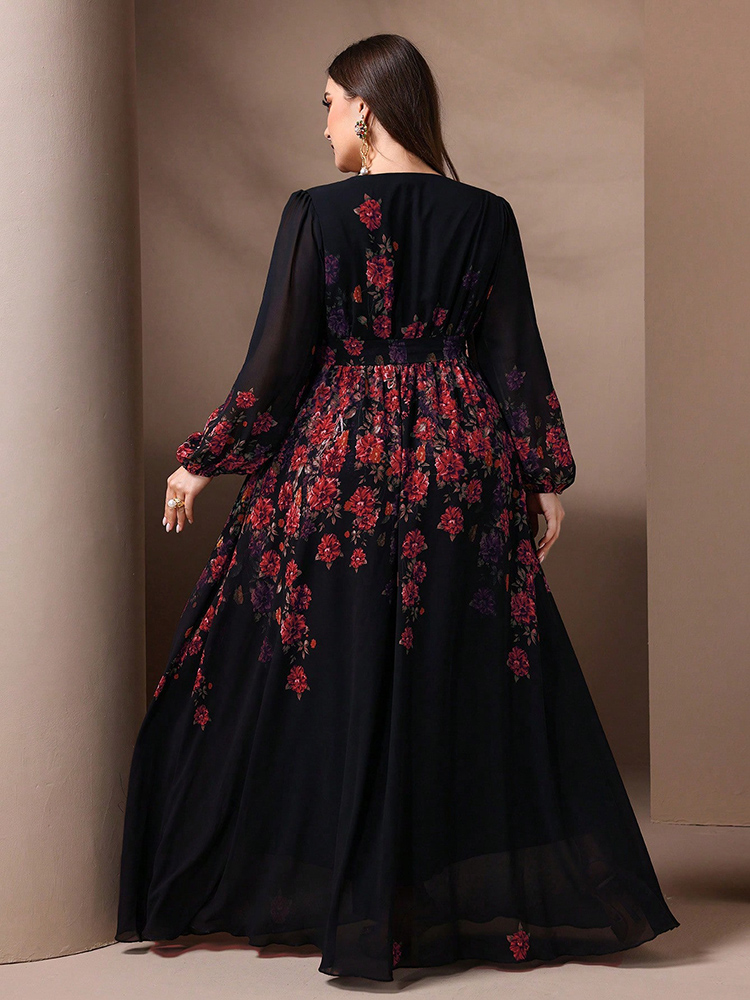 Toleen-女性のための花柄のマキシドレス,長袖,Vネック - Romper Floral Print のレビューと価格