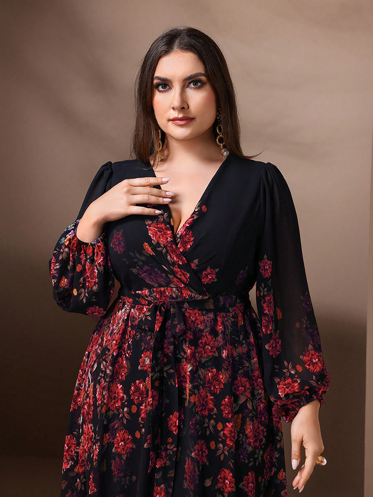 Toleen-女性のための花柄のマキシドレス,長袖,Vネック - Romper Floral Print のレビューと価格