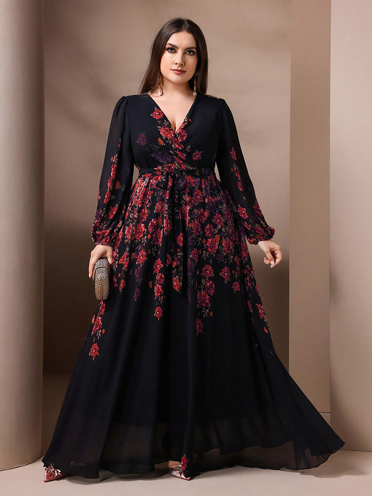 Toleen-女性のための花柄のマキシドレス,長袖,Vネック - Romper Floral Print のレビューと価格