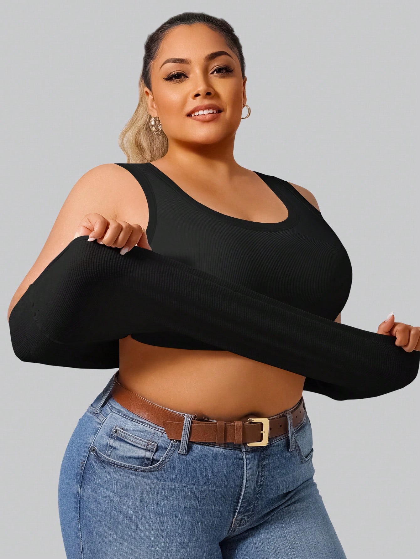プラスサイズ レディース ハイストレッチ リブ編み クロップ - Crop Top Crochet のレビューと価格