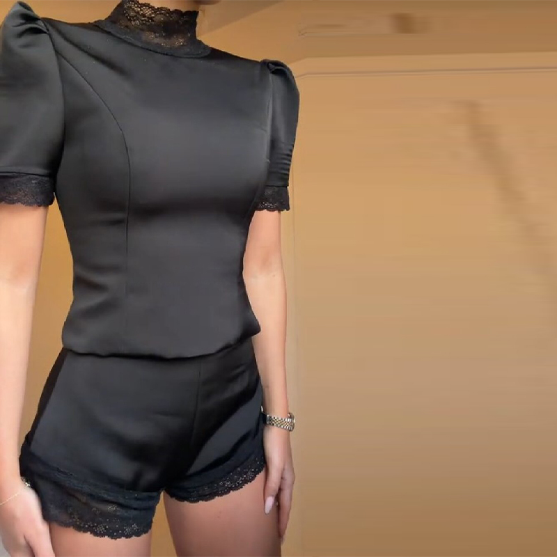 新作サテンレースエッジトップショートセット レディース ハイ - Blouse Off Shoulder のレビューと価格