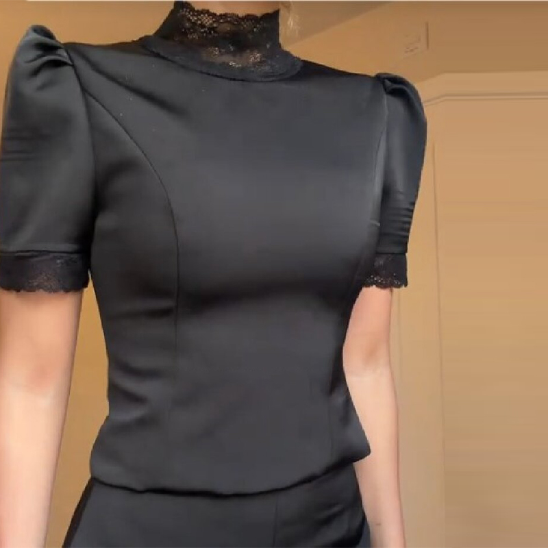 新作サテンレースエッジトップショートセット レディース ハイ - Blouse Off Shoulder のレビューと価格